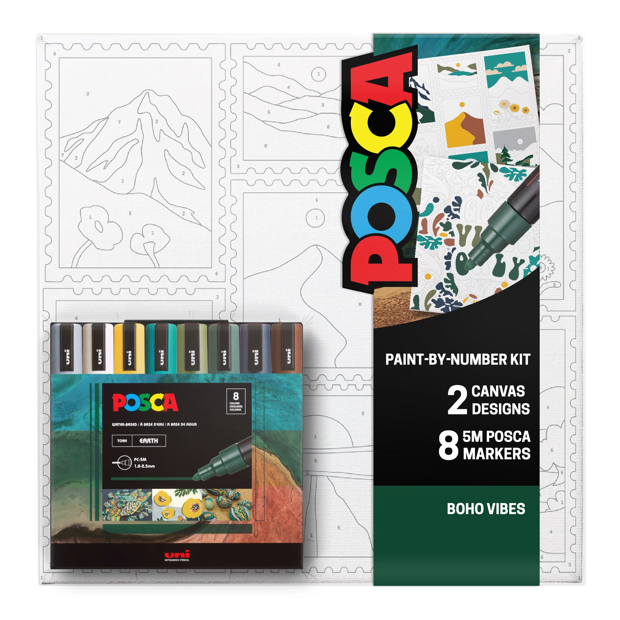 POSCA® Paint-By-Number Canvas Kit, 8 Count Water-Based Paint Markers