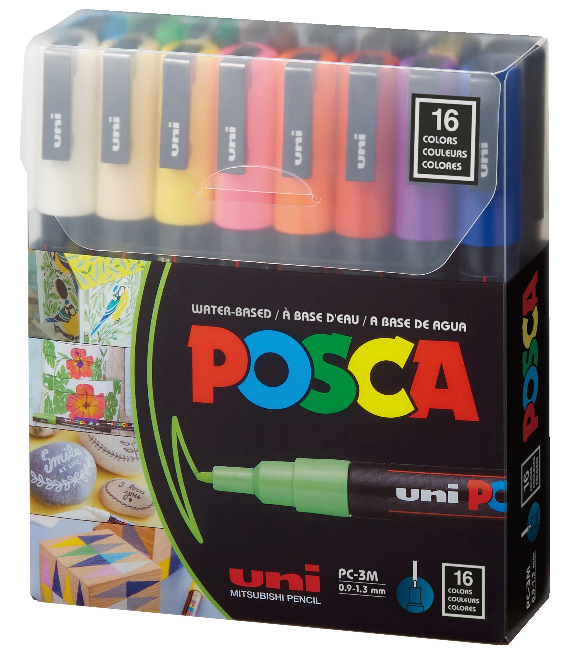POSCA® PC-3M Water-Based Paint Markers, Fine Reversible Tip (0.9–1.3 mm), 16 Count Assorted Colors