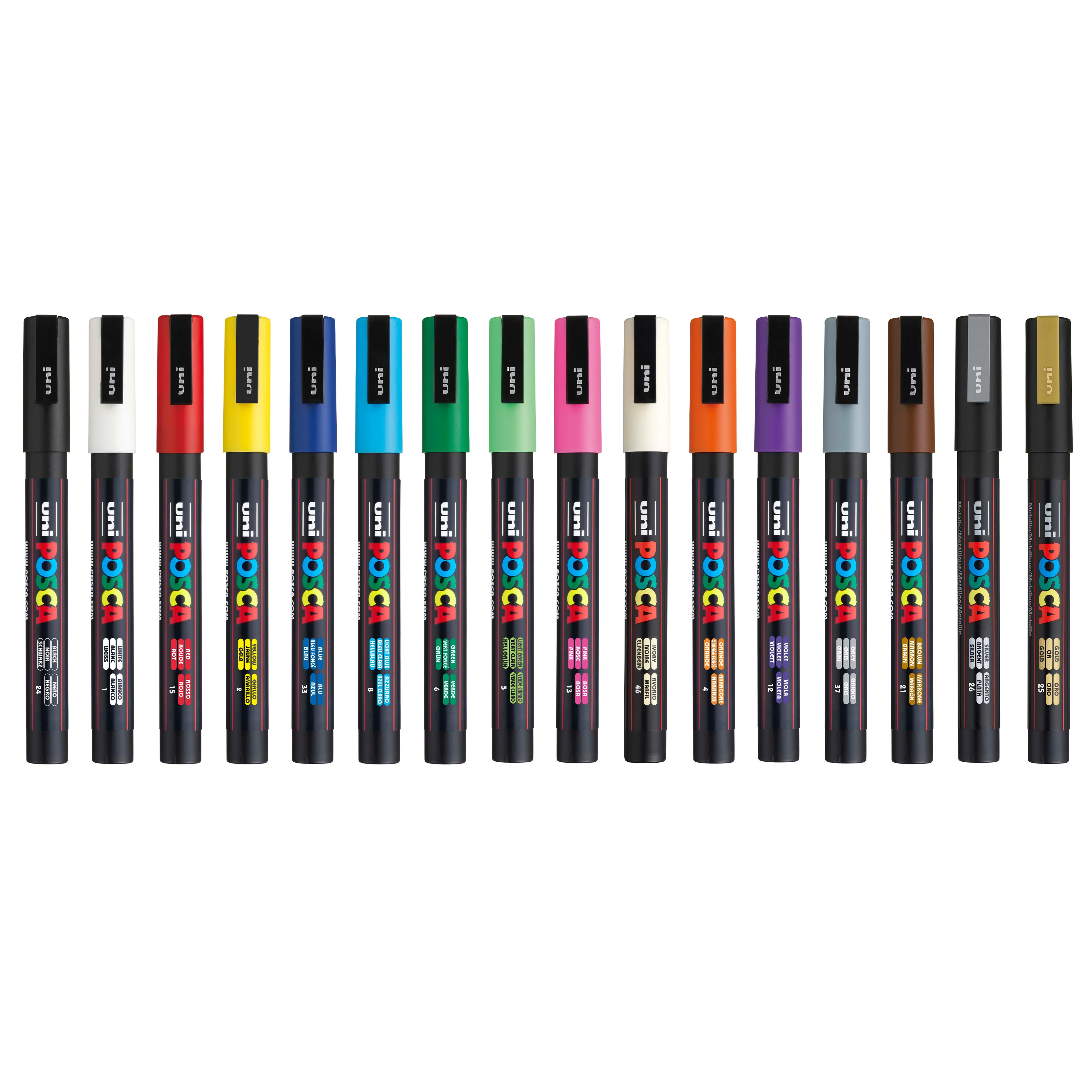 POSCA® PC-3M Water-Based Paint Markers, Fine Reversible Tip (0.9–1.3 mm), 16 Count Assorted Colors 3 POSCA® PC-3M Water-Based Paint Markers, Fine Reversible Tip (0.9–1.3 mm), 16 Count Assorted Colors