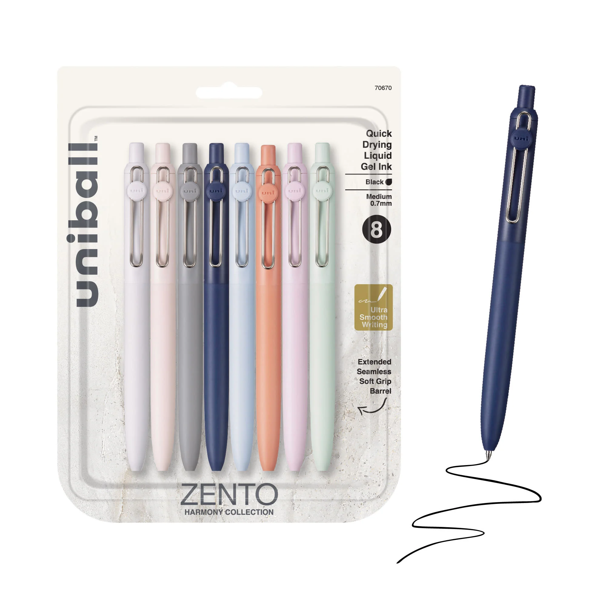 uniball™ Zento, 0.7mm Liquid Gel Ink Retractable Pens, Fashion Barrel Color, Multi-Packs