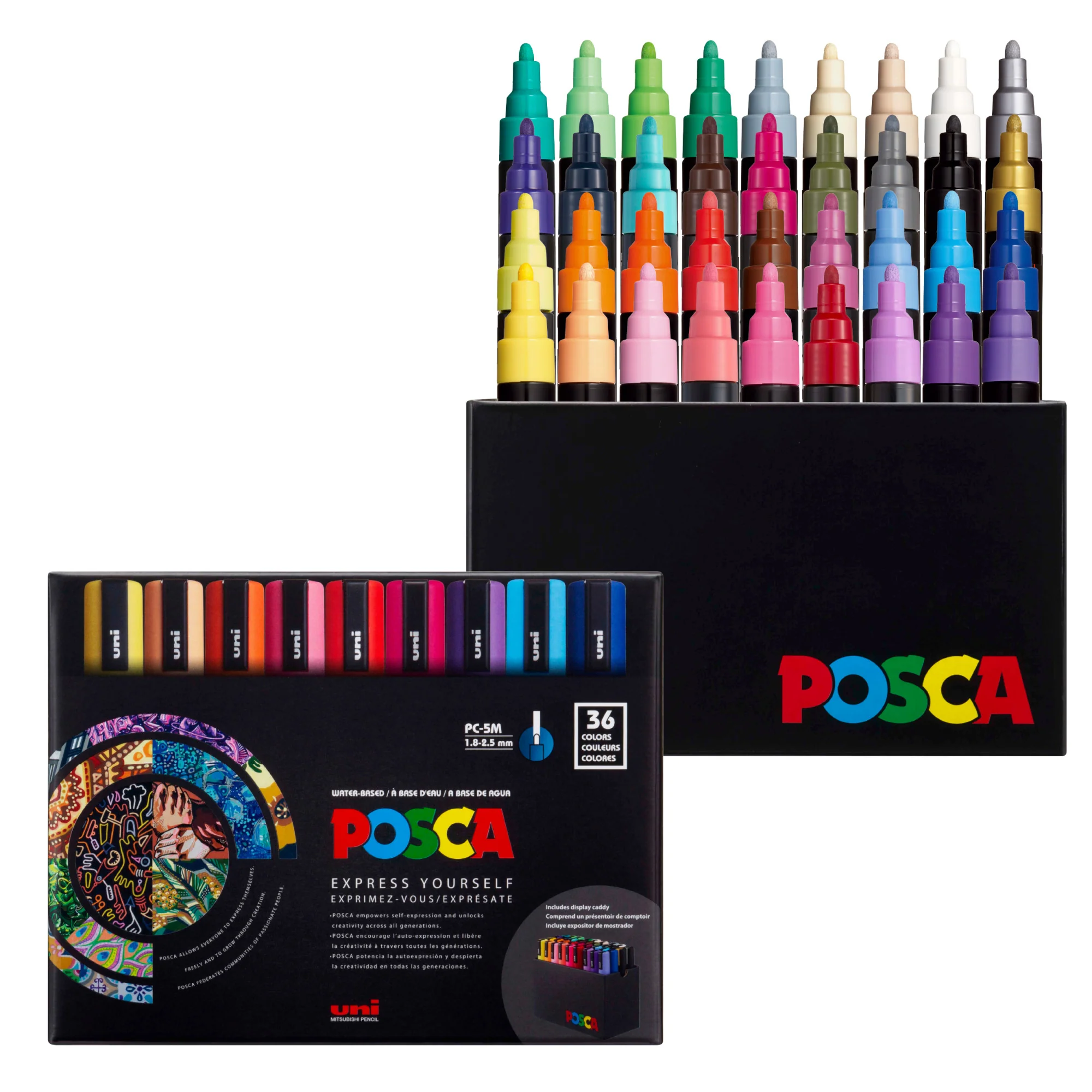 POSCA® PC-5M Water-Based Paint Markers, Medium Point (1.8-2.5 mm), Assorted Colors with Display Caddy