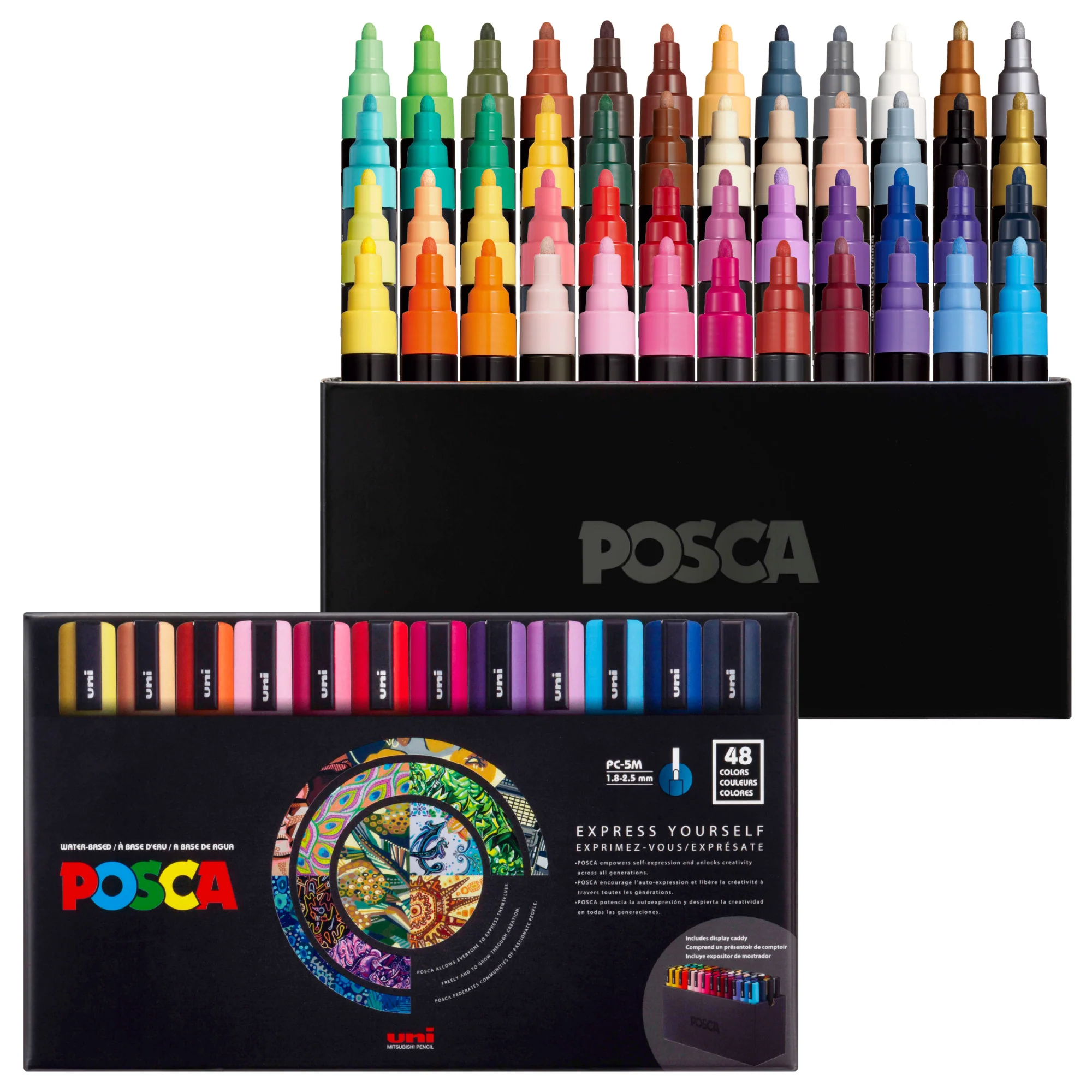 POSCA® PC-5M Water-Based Paint Markers, Medium Point (1.8-2.5 mm), Assorted Colors with Display Caddy