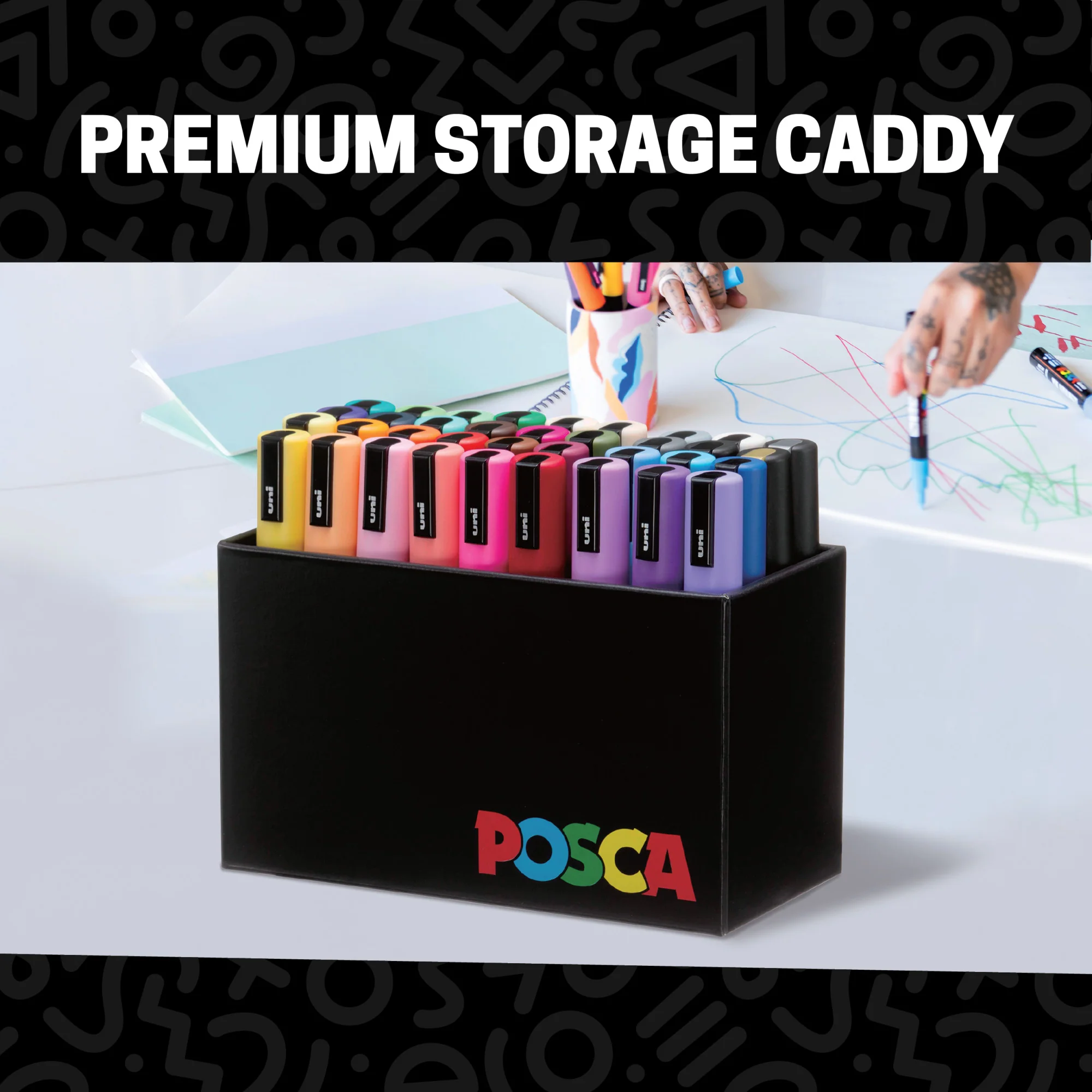 POSCA® PC-5M Water-Based Paint Markers, Medium Point (1.8-2.5 mm), Assorted Colors with Display Caddy