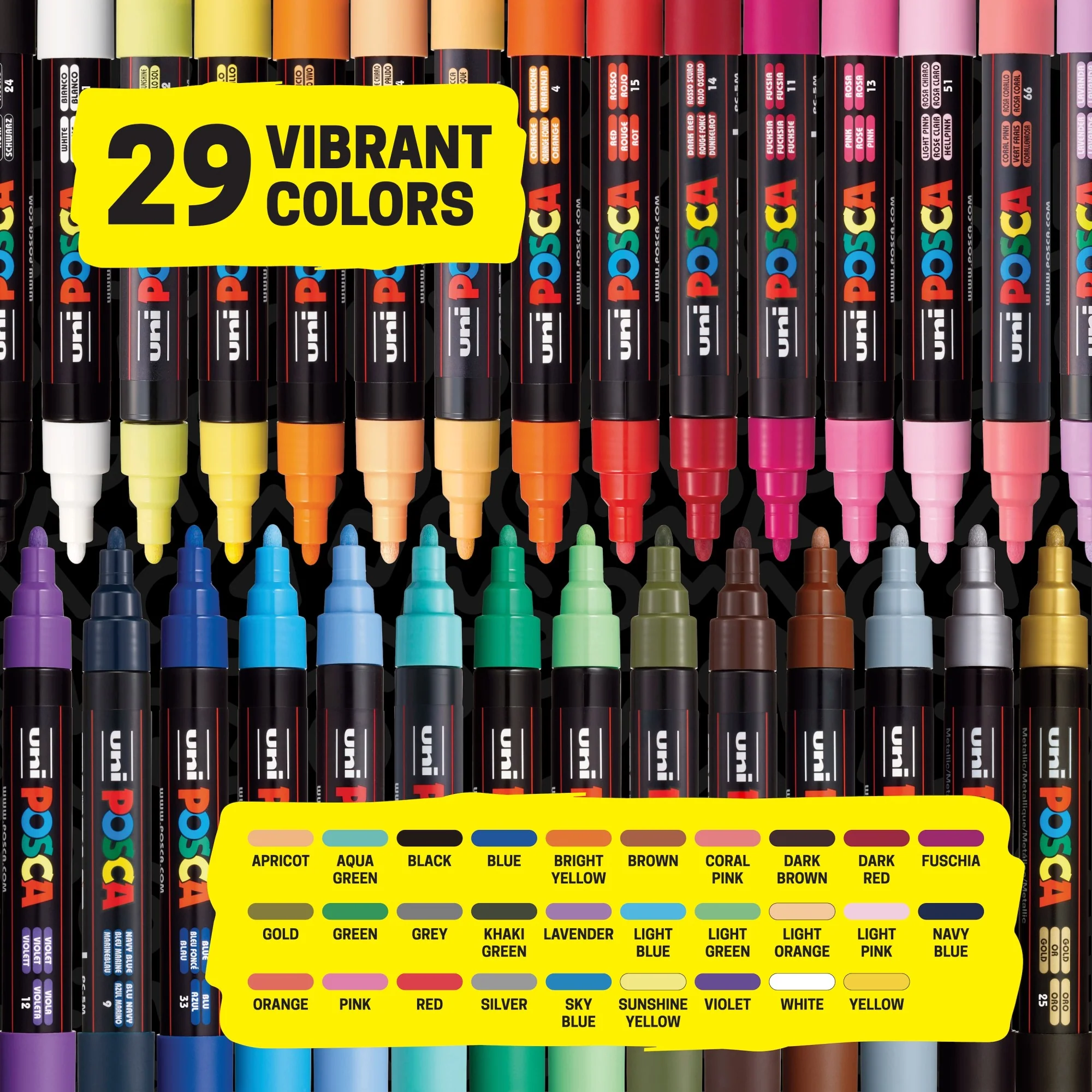POSCA® PC-5M Water-Based Paint Markers, Medium Reversible Tip (1.8–2.5 mm), 29 Count Assorted Colors