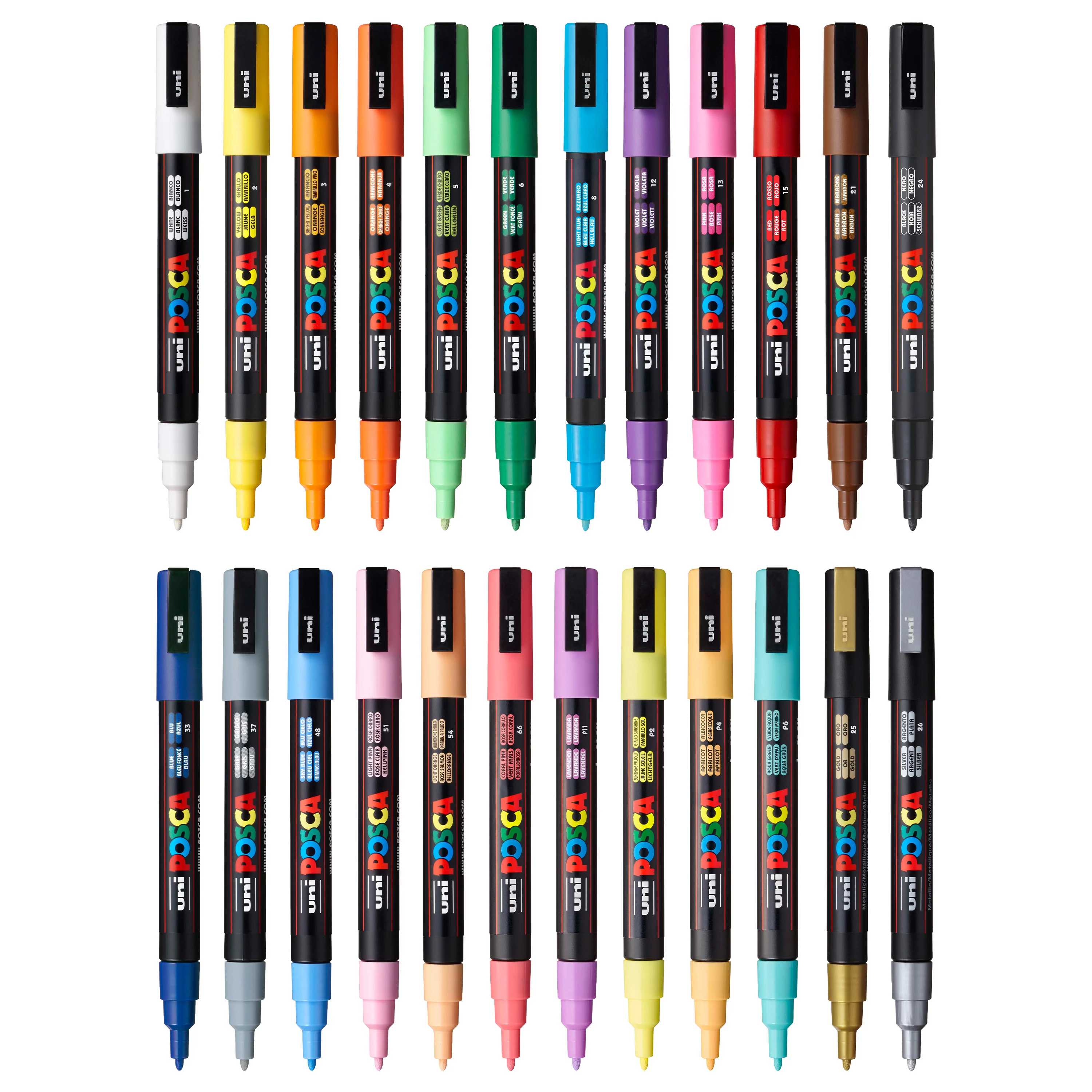 POSCA® PC-3M Water-Based Paint Markers, Fine Reversible Tip (0.9–1.3 mm), 24 Count Assorted Colors 2 POSCA® PC-3M Water-Based Paint Markers, Fine Reversible Tip (0.9–1.3 mm), 24 Count Assorted Colors