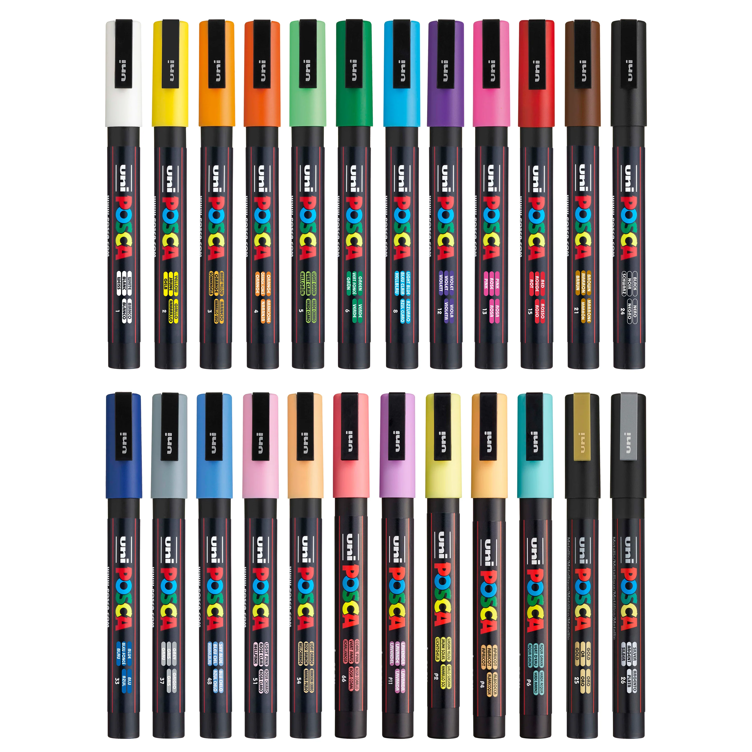 POSCA® PC-3M Water-Based Paint Markers, Fine Reversible Tip (0.9–1.3 mm), 24 Count Assorted Colors 3 POSCA® PC-3M Water-Based Paint Markers, Fine Reversible Tip (0.9–1.3 mm), 24 Count Assorted Colors