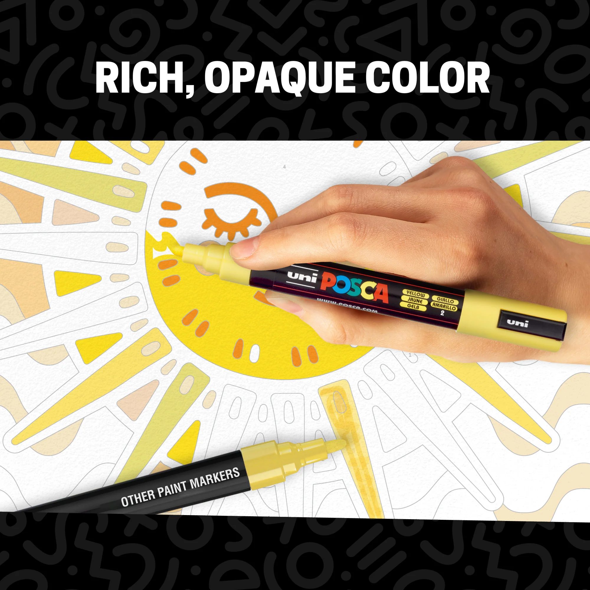 POSCA® PC-5M Water-Based Paint Markers, Medium Reversible Tip (1.8–2.5 mm), 8 Count Yellow Shade Colors