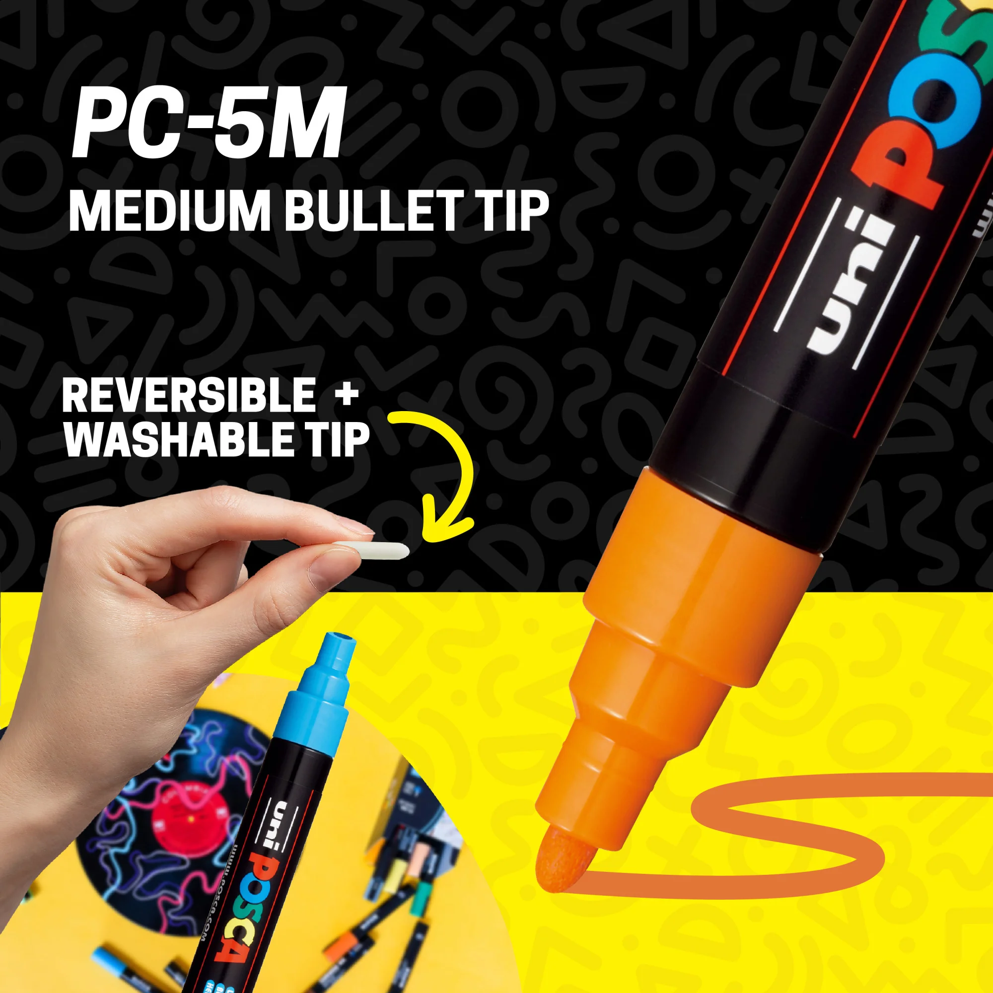 POSCA® PC-5M Water-Based Paint Markers, Medium Reversible Tip (1.8–2.5 mm), 8 Count Yellow Shade Colors 4 POSCA® PC-5M Water-Based Paint Markers, Medium Reversible Tip (1.8–2.5 mm), 8 Count Yellow Shade Colors