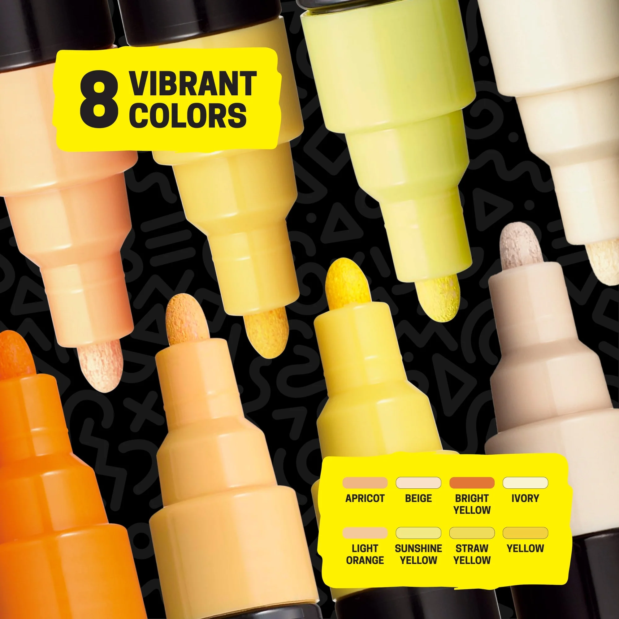 POSCA® PC-5M Water-Based Paint Markers, Medium Reversible Tip (1.8–2.5 mm), 8 Count Yellow Shade Colors 7 POSCA® PC-5M Water-Based Paint Markers, Medium Reversible Tip (1.8–2.5 mm), 8 Count Yellow Shade Colors