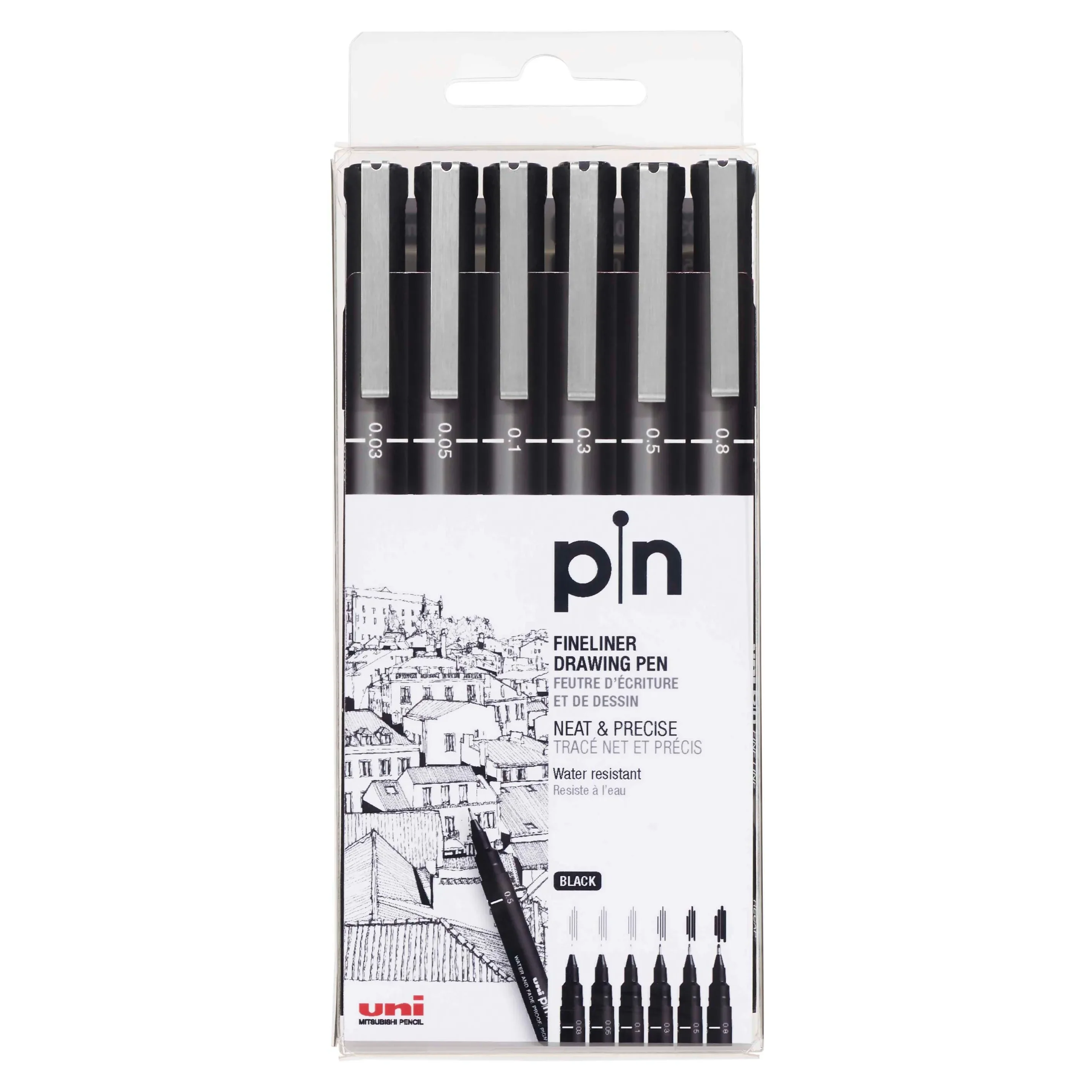 uni™ pin, Fineliner Black Drawing Pens, Assorted Tips, 6 Count 194 uni™ pin, Fineliner Black Drawing Pens, Assorted Tips, 6 Count