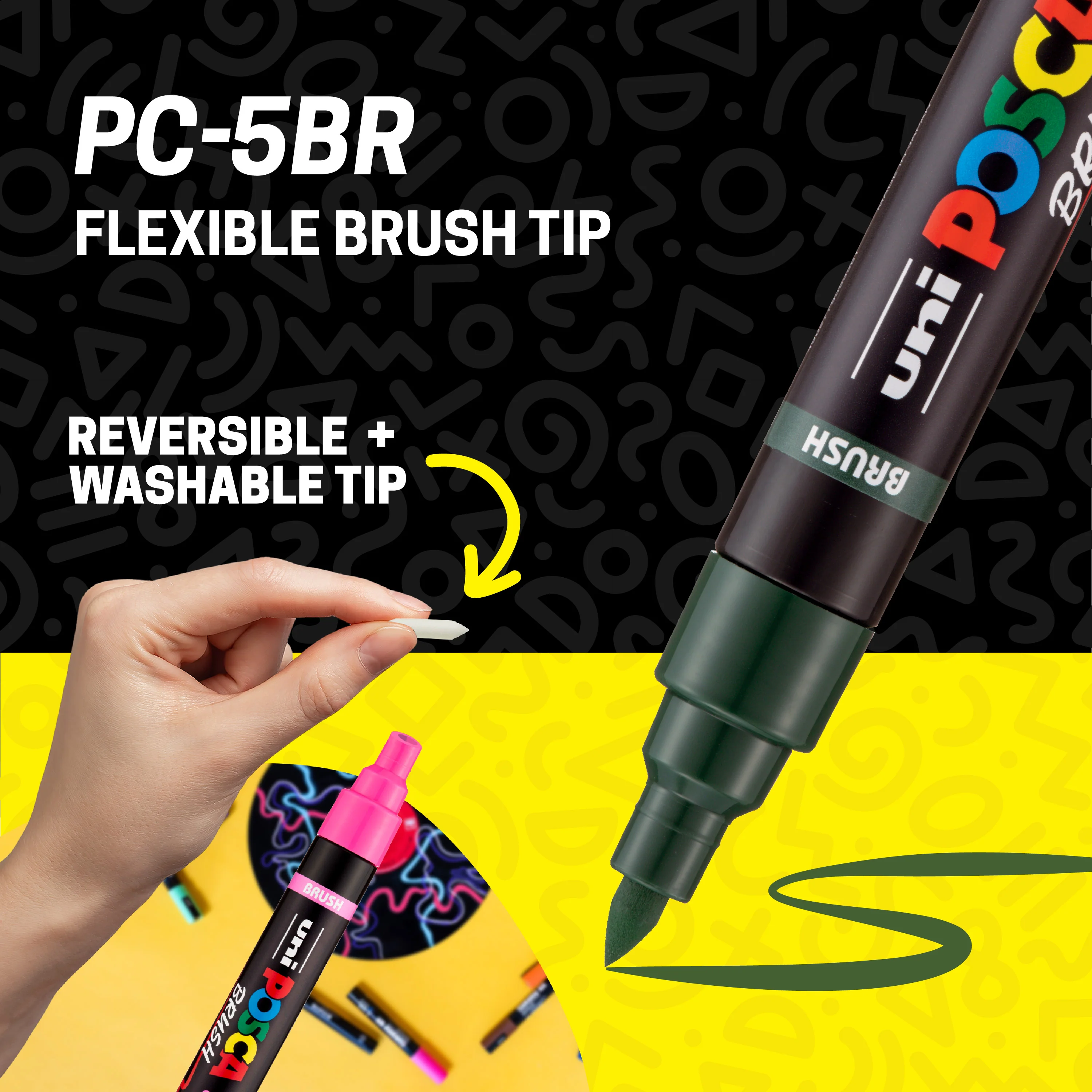 POSCA® PC-5BR Water-Based Paint Markers, Reversible Brush Tip (1.0–4.0 mm), 8 Count Assorted Tone Colors