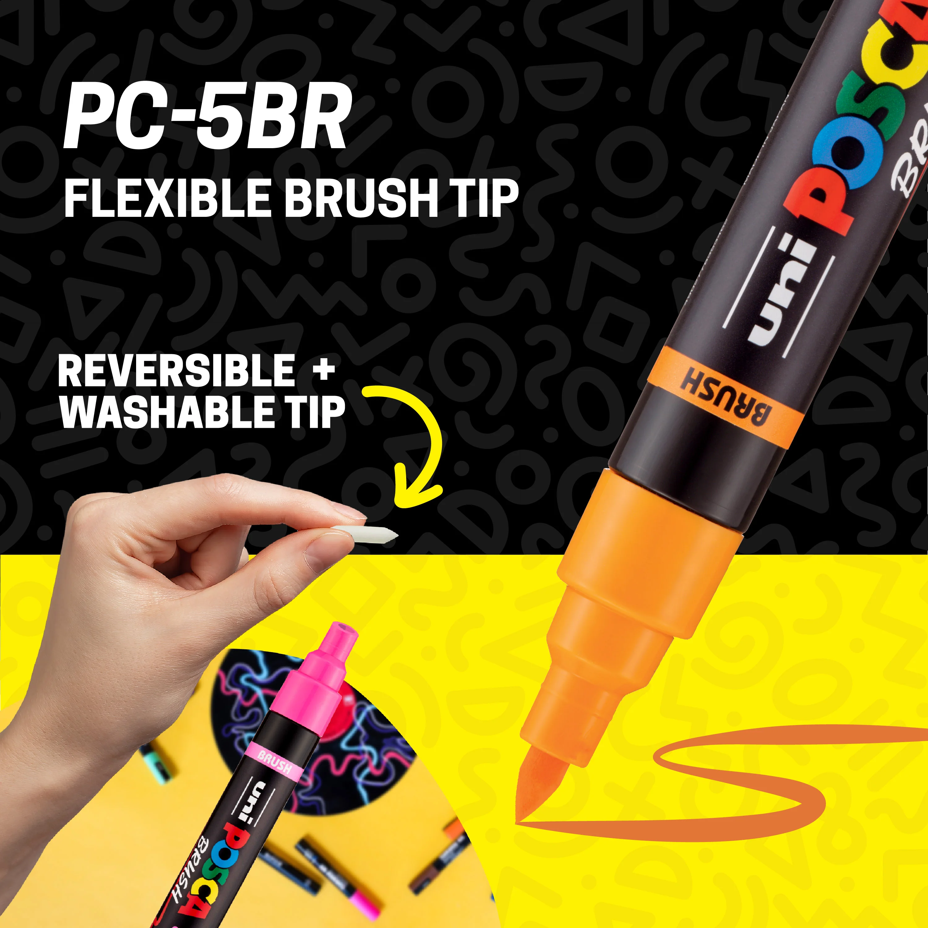 POSCA® PC-5BR Water-Based Paint Markers, Reversible Brush Tip (1.0–4.0 mm), 8 Count Assorted Tone Colors