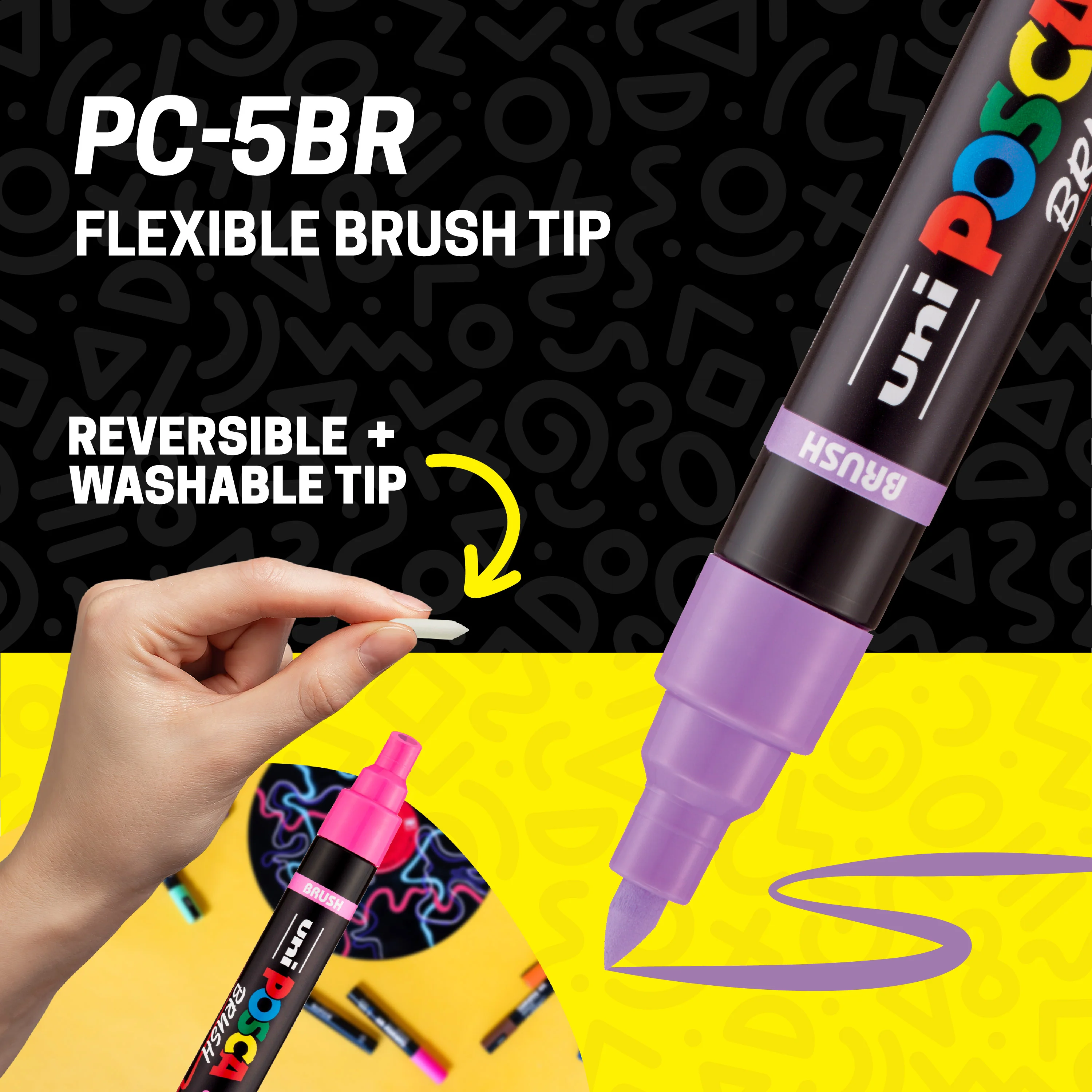 POSCA® PC-5BR Water-Based Paint Markers, Reversible Brush Tip (1.0–4.0 mm), 8 Count Assorted Tone Colors