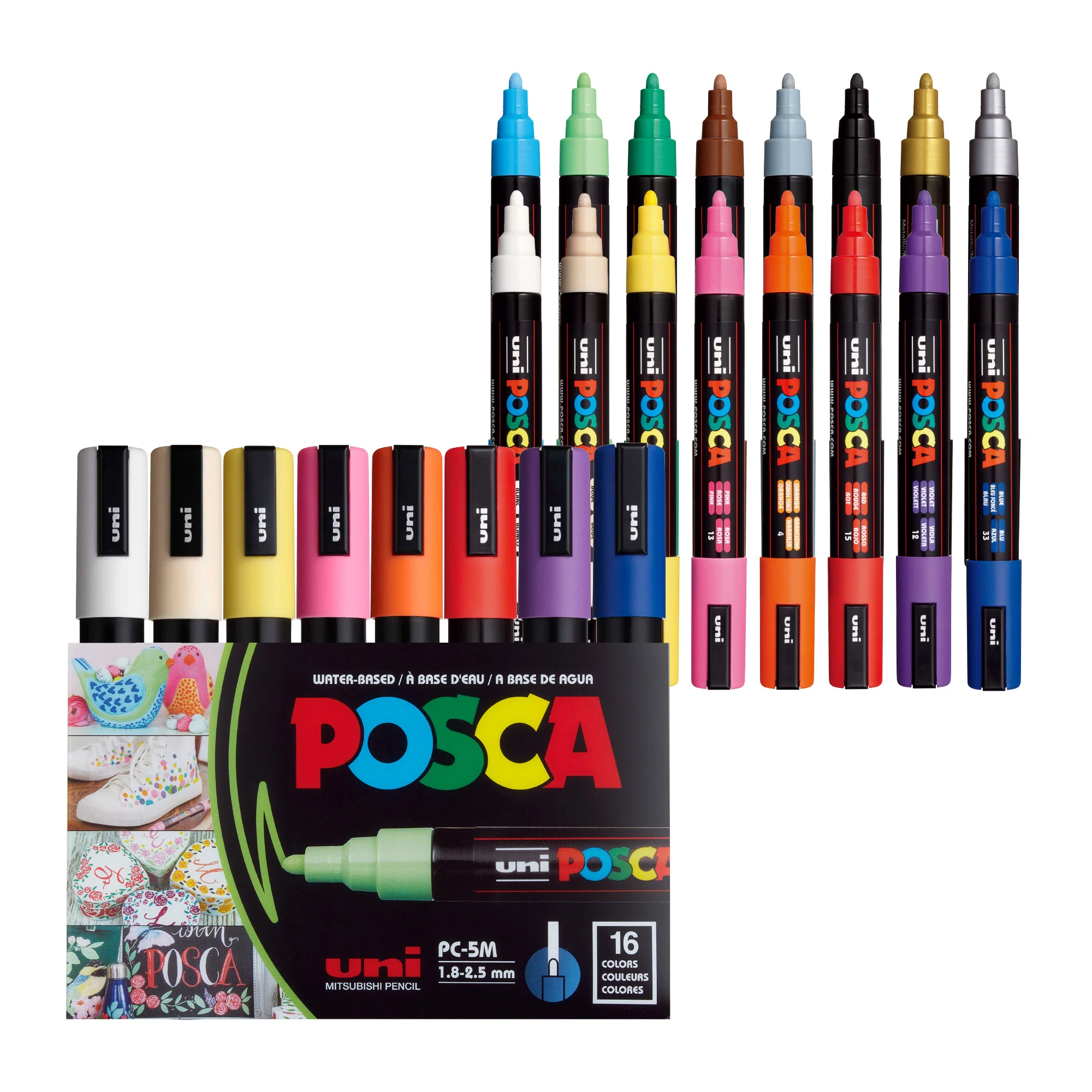 POSCA® PC-5M Water-Based Paint Markers, Medium Reversible Tip (1.8–2.5 mm), 16 Count Assorted Colors