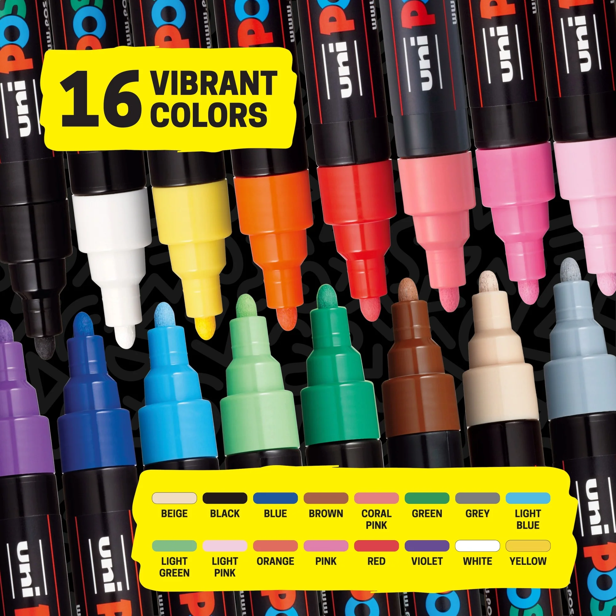 POSCA® PC-5M Water-Based Paint Markers, Medium Reversible Tip (1.8–2.5 mm), 16 Count Assorted Colors