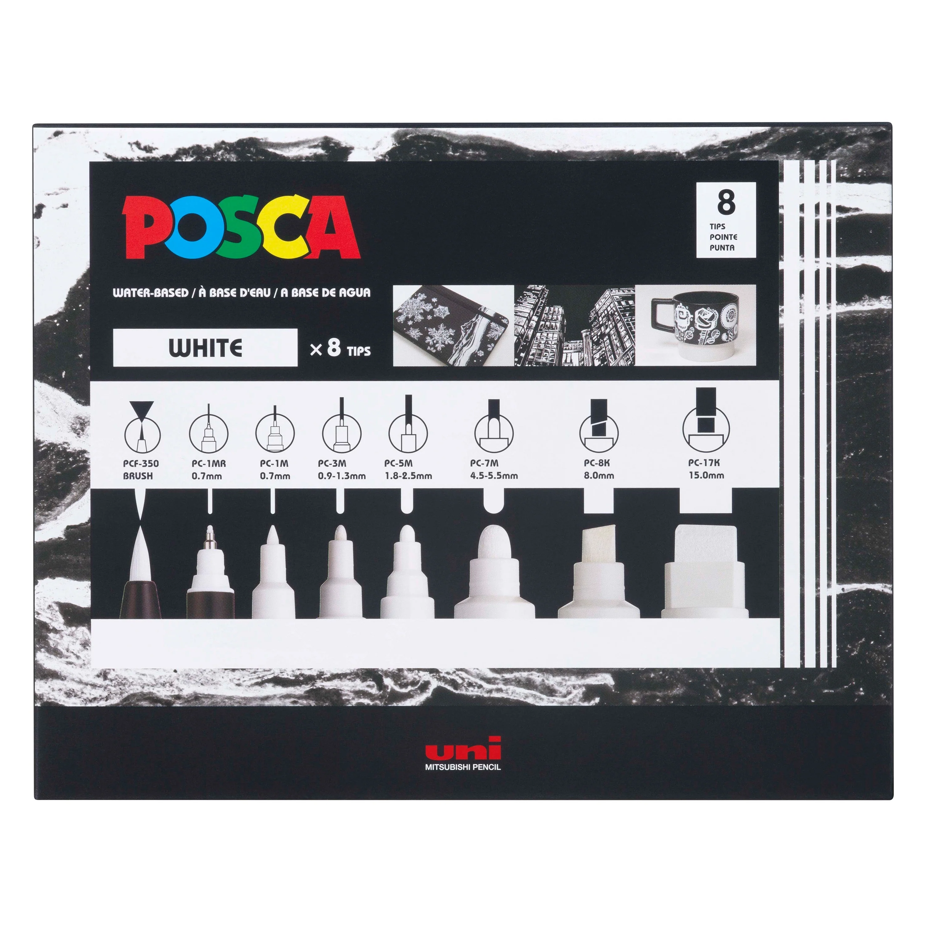 POSCA® PC-MIX Water-Based Paint Markers, Assorted White Tips, 8 Count