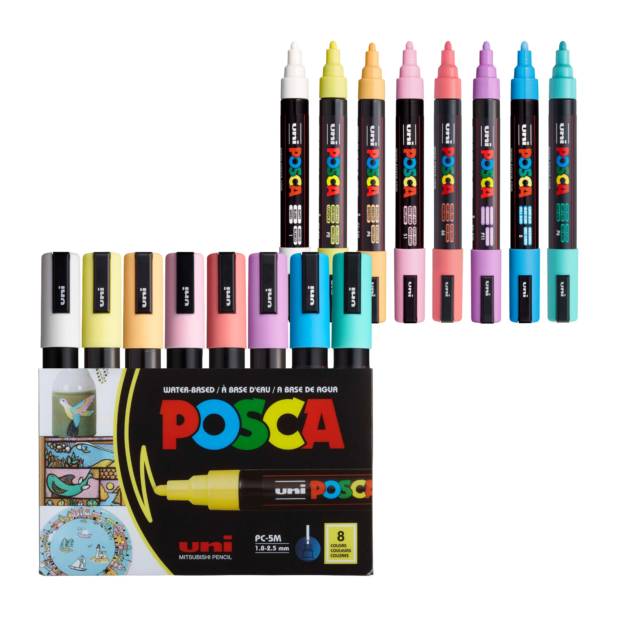 POSCA® PC-5M Water-Based Paint Markers, Medium Reversible Tip (1.8–2.5 mm), 8 Count Soft Tone Colors 17 POSCA® PC-5M Water-Based Paint Markers, Medium Reversible Tip (1.8–2.5 mm), 8 Count Soft Tone Colors