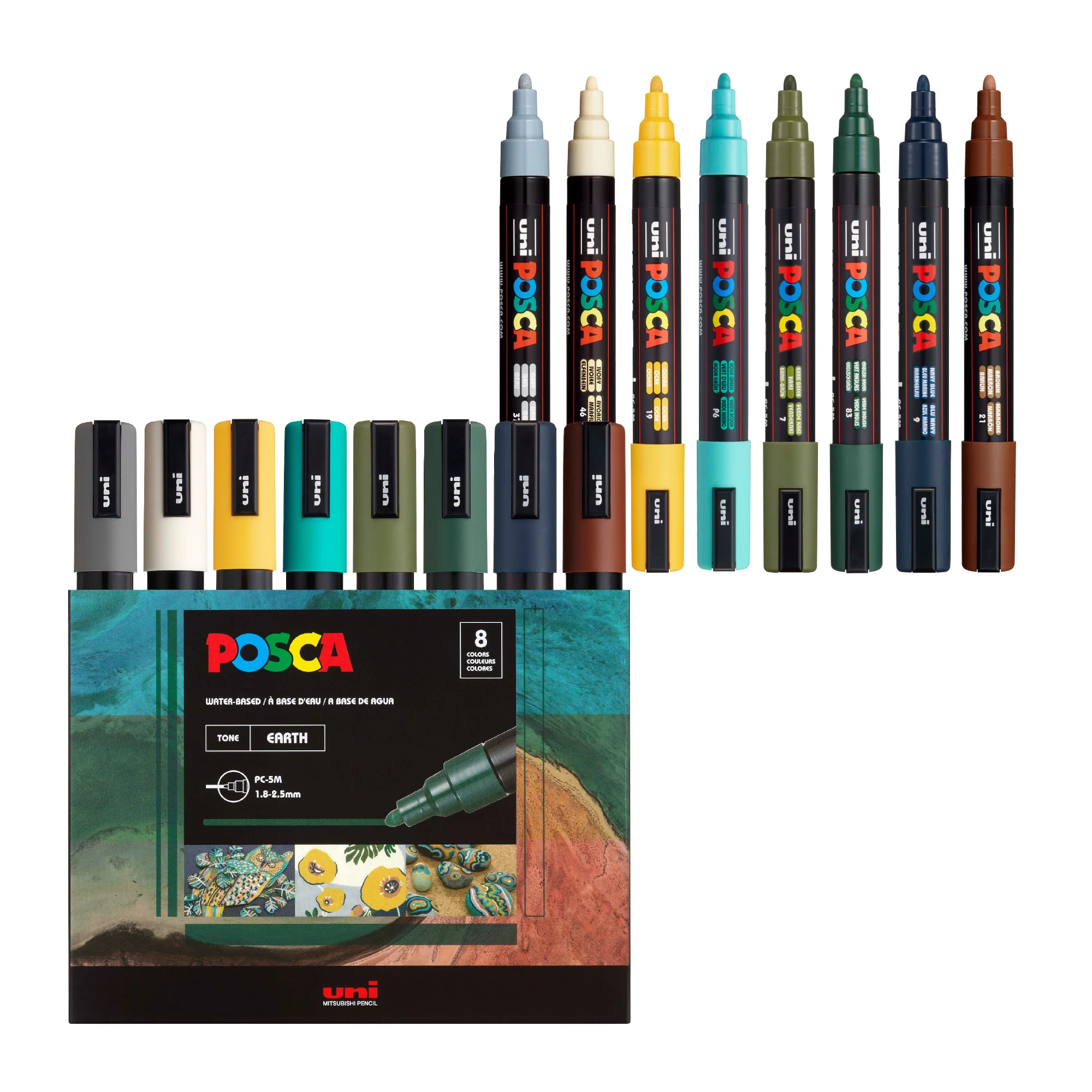 POSCA® PC-5M Water-Based Paint Markers, Medium Reversible Tip (1.8–2.5 mm), 8 Count Earth Tone Colors 17 POSCA® PC-5M Water-Based Paint Markers, Medium Reversible Tip (1.8–2.5 mm), 8 Count Earth Tone Colors