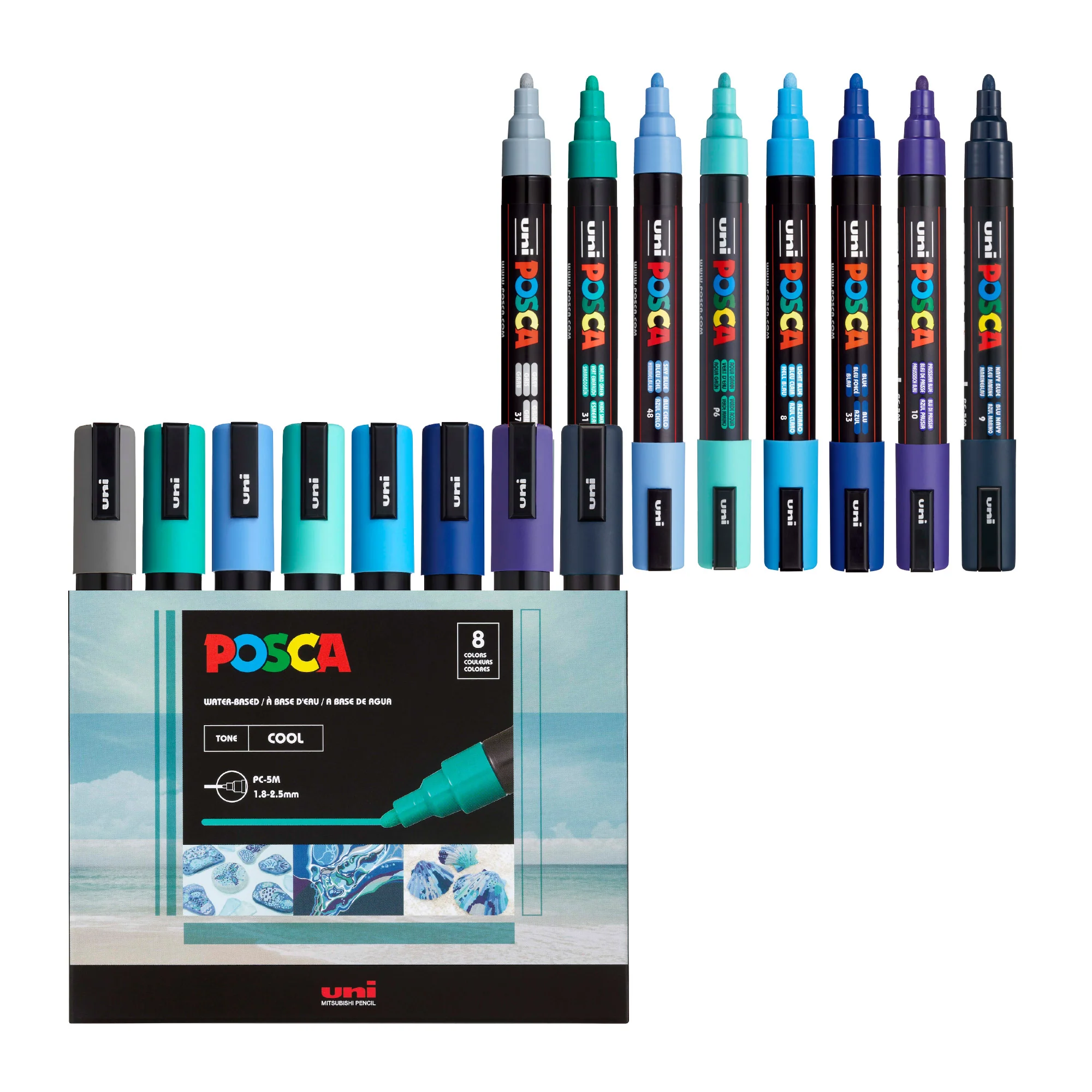 POSCA® PC-5M Water-Based Paint Markers, Medium Reversible Tip (1.8–2.5 mm), 8 Count Cool Tone Colors 1 POSCA® PC-5M Water-Based Paint Markers, Medium Reversible Tip (1.8–2.5 mm), 8 Count Cool Tone Colors
