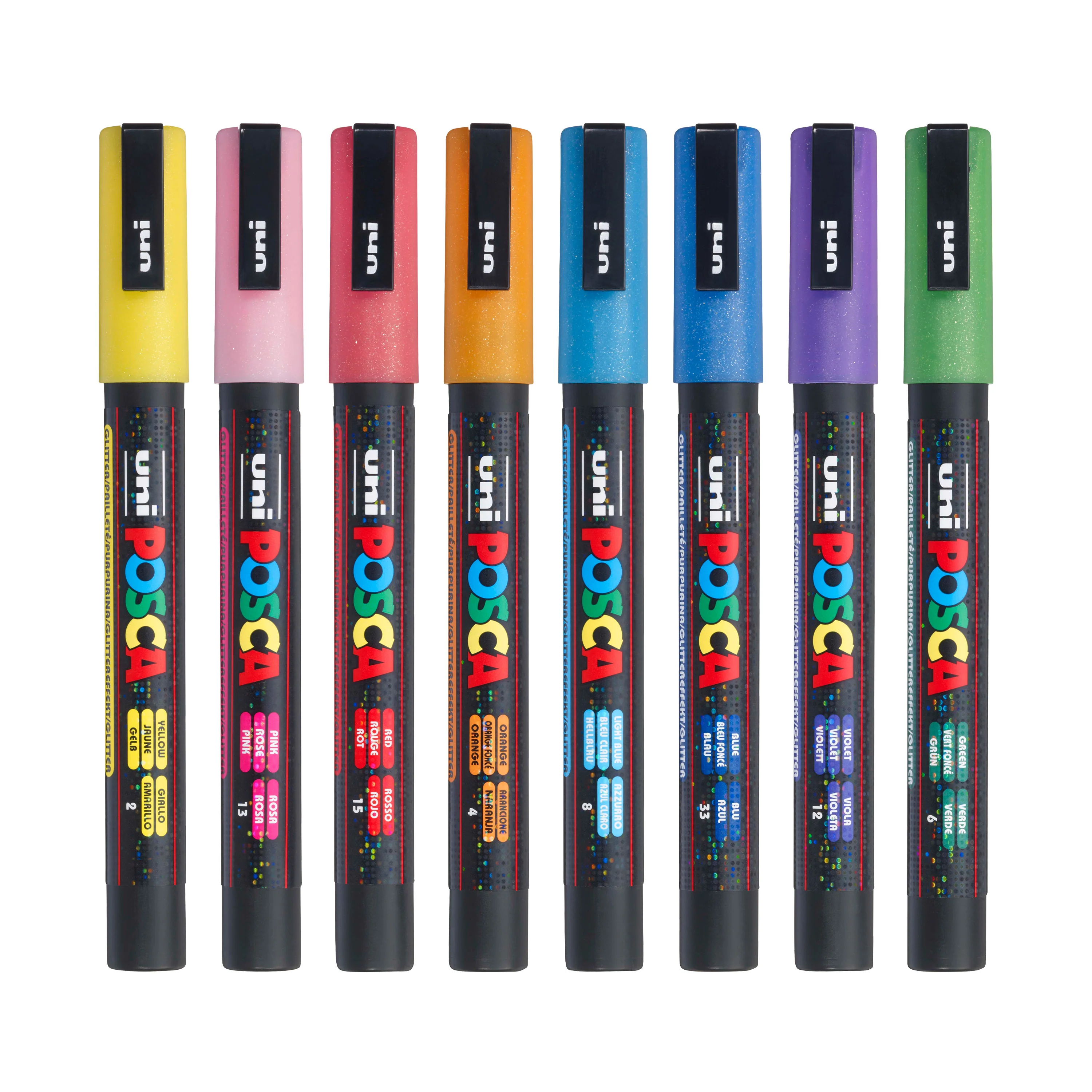 POSCA® PC-3ML Water-Based Paint Markers, Fine Reversible Tip (0.9–1.3 mm), 8 Count Glitter Colors
