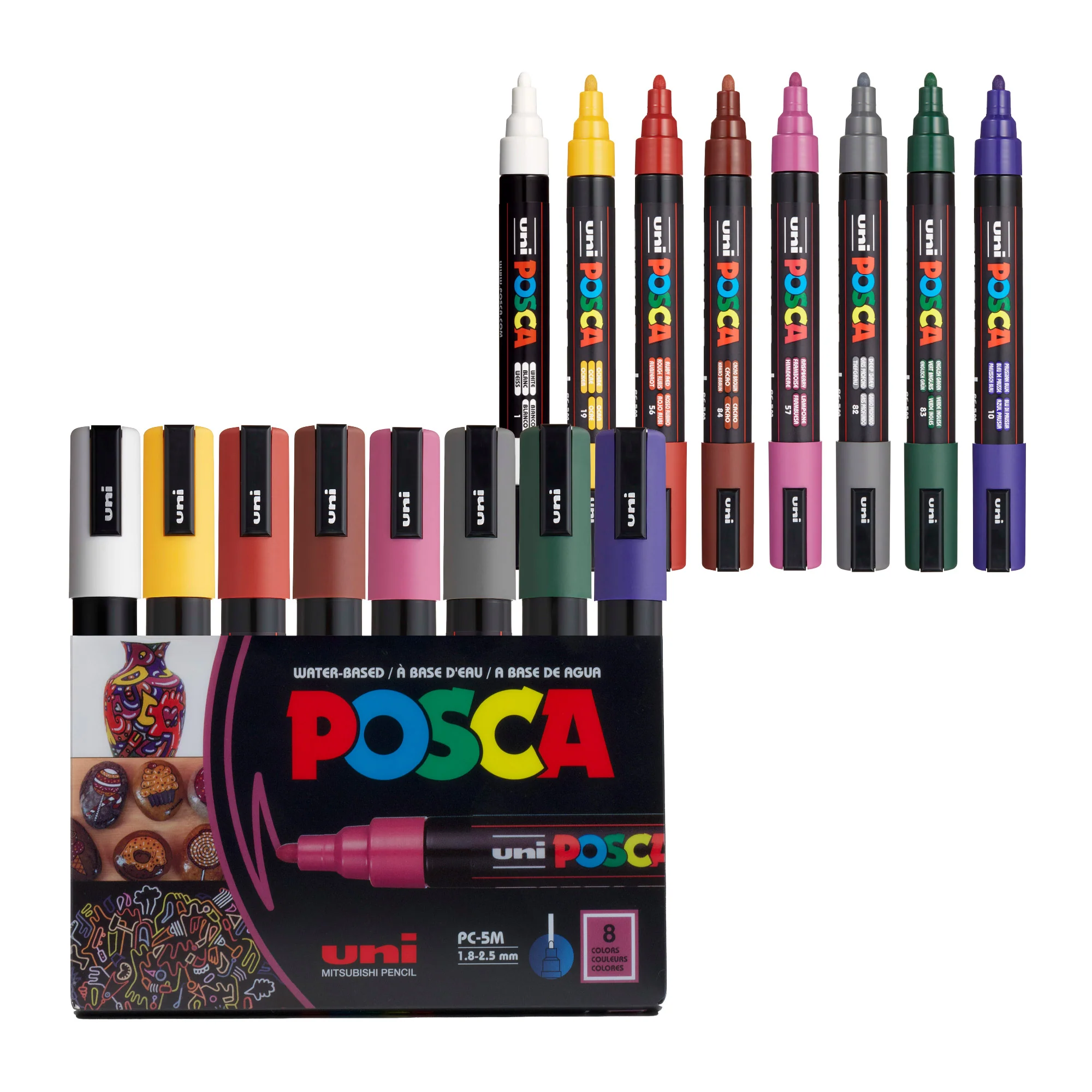 POSCA® PC-5M Water-Based Paint Markers, Medium Reversible Tip (1.8–2.5 mm), 8 Count Dark Tone Colors