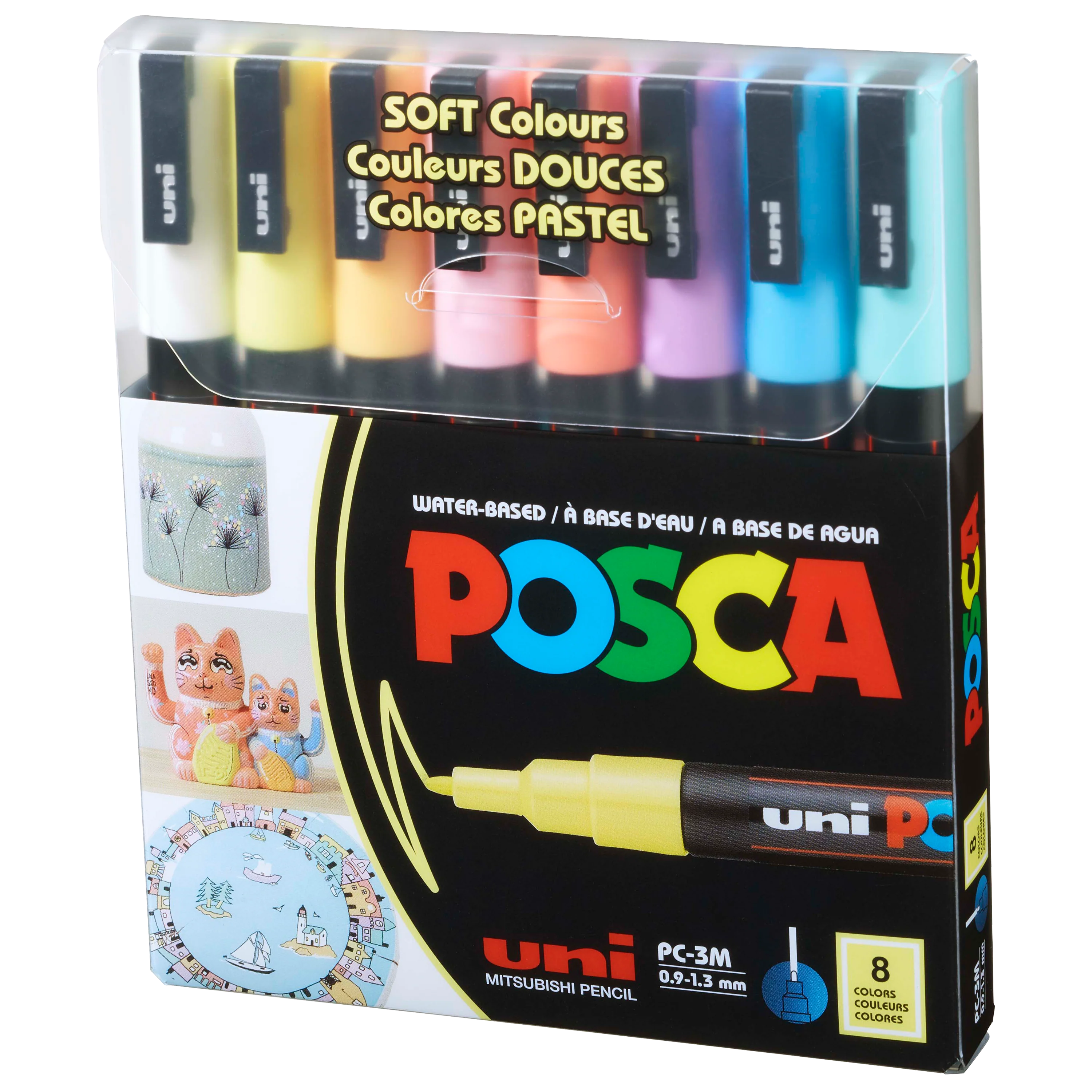 POSCA® PC-3M Water-Based Paint Markers, Fine Reversible Tip (0.9–1.3 mm), 8 Count Soft Colors