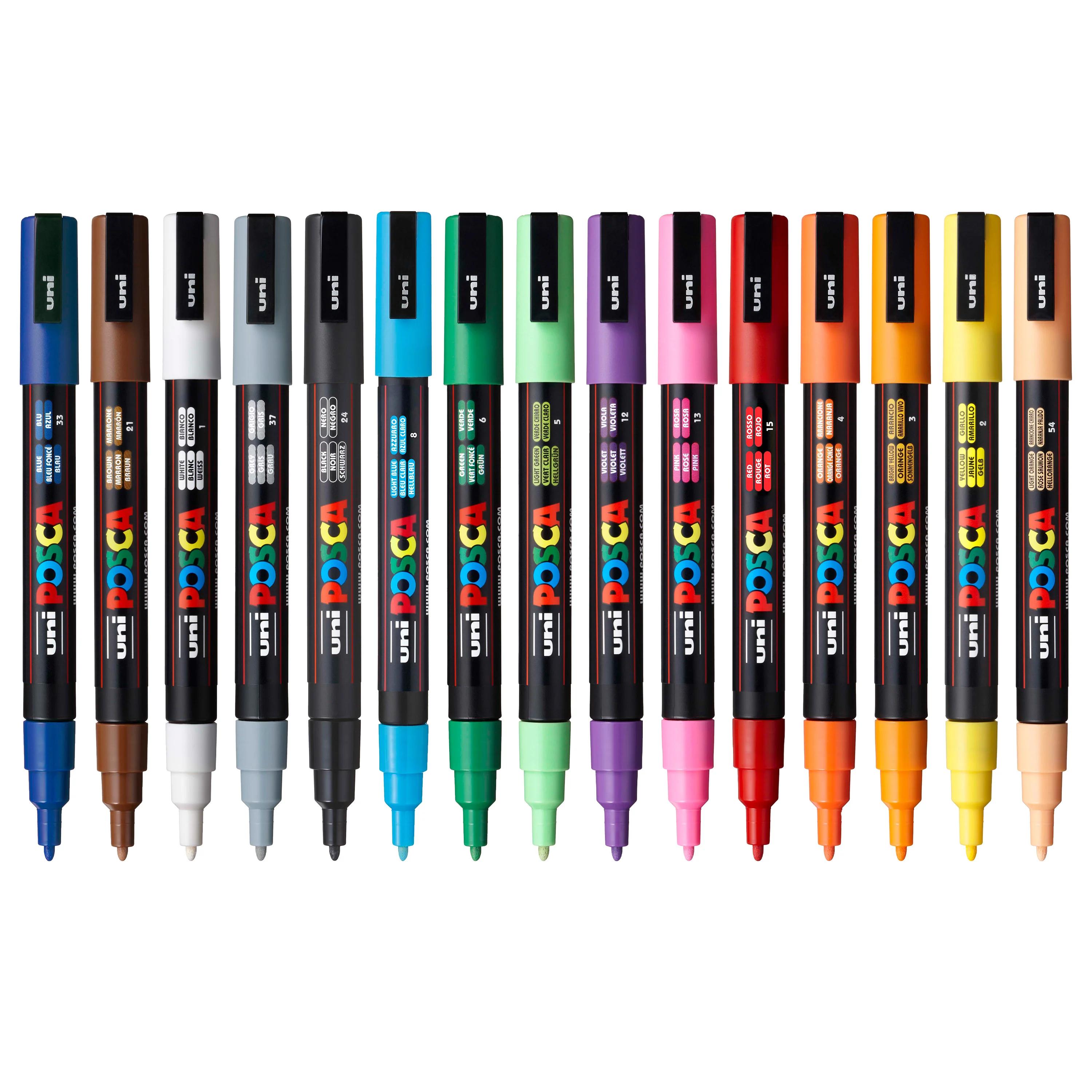 POSCA® PC-3M Water-Based Paint Markers, Fine Reversible Tip (0.9–1.3 mm), 15 Count Assorted Colors