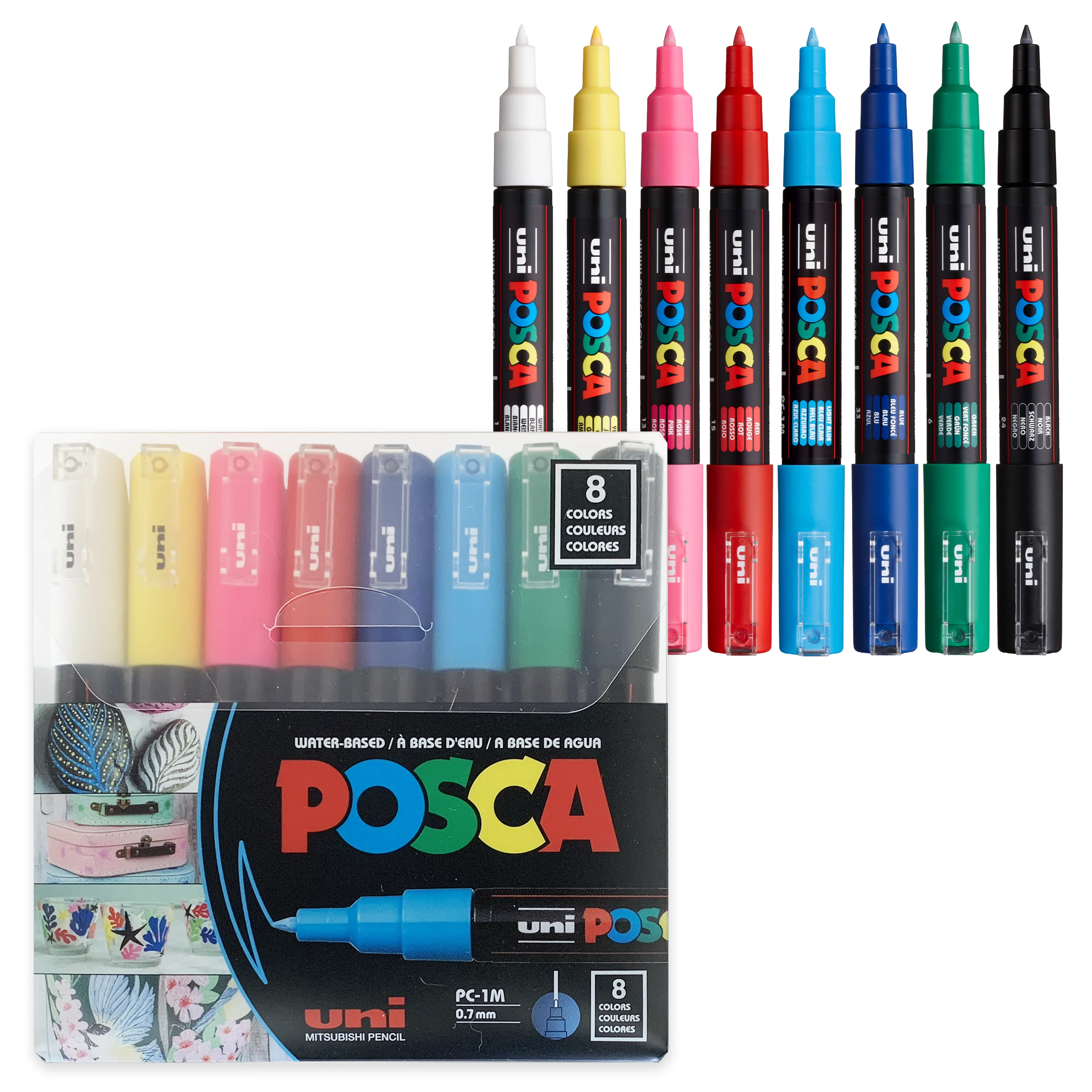 POSCA® PC-1M Water-Based Paint Markers, Extra Fine Tip (0.7 mm), 8 Count Assorted Colors