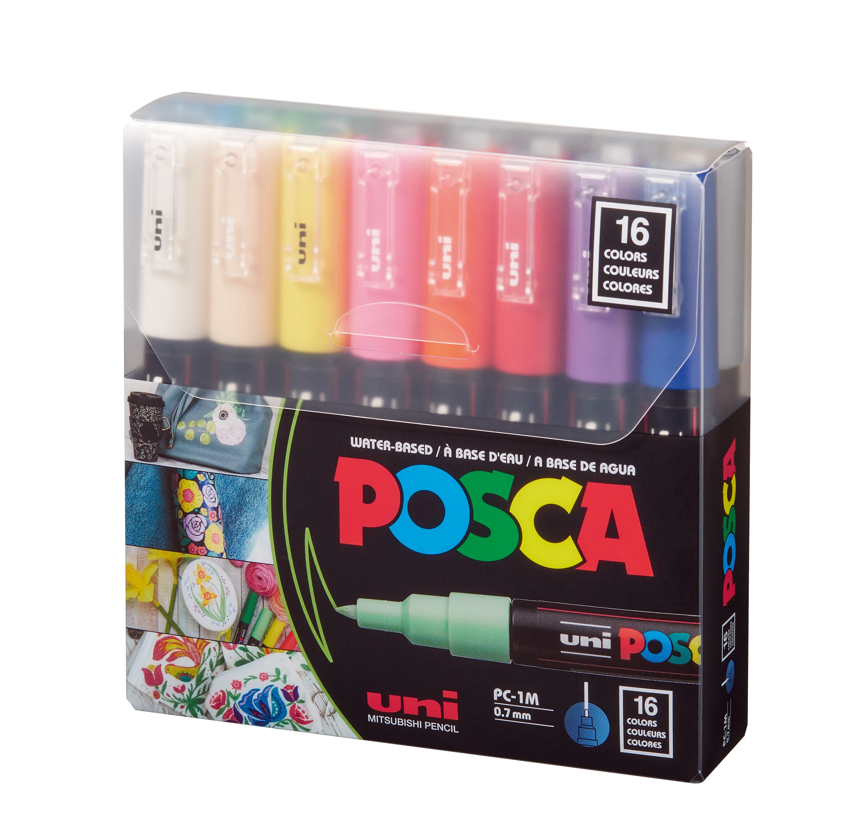 POSCA® PC-1M Water-Based Paint Markers, Extra Fine Tip (0.7 mm), 16 Count Assorted Colors