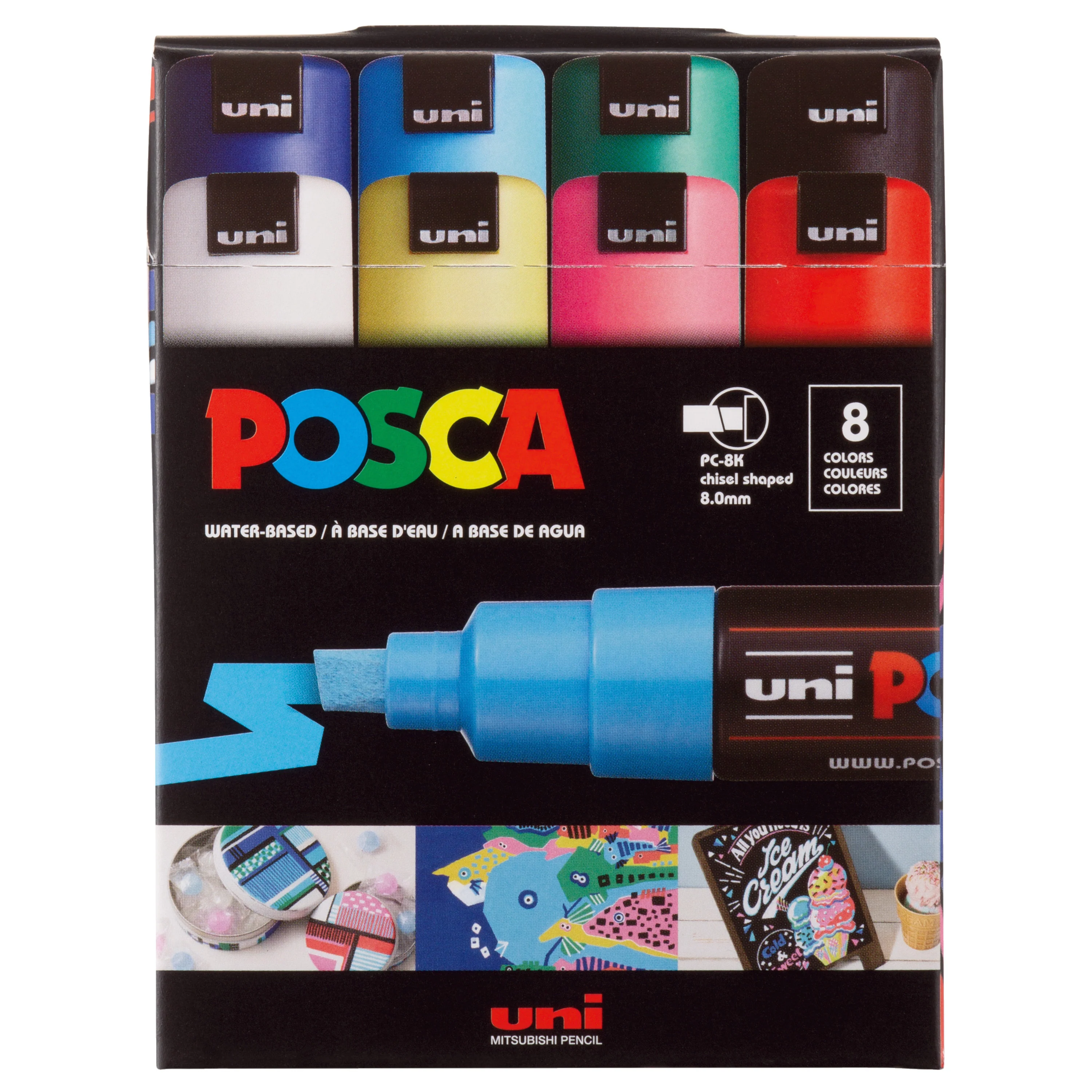 POSCA® PC-8K Water-Based Paint Markers, Broad Tip (8 mm), 8 Count Assorted Colors