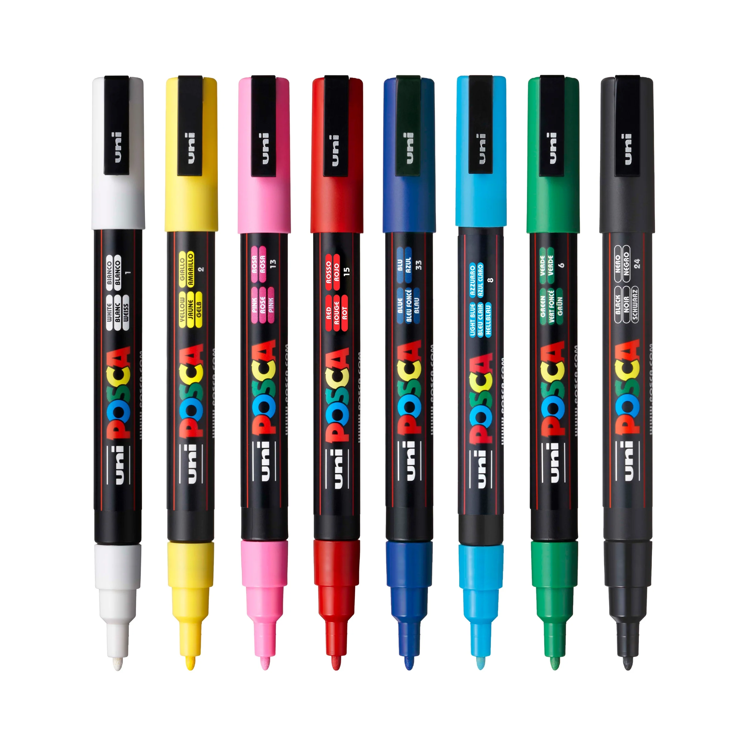 POSCA® PC-3M Water-Based Paint Markers, Fine Reversible Tip (0.9–1.3 mm), 8 Count Assorted Colors