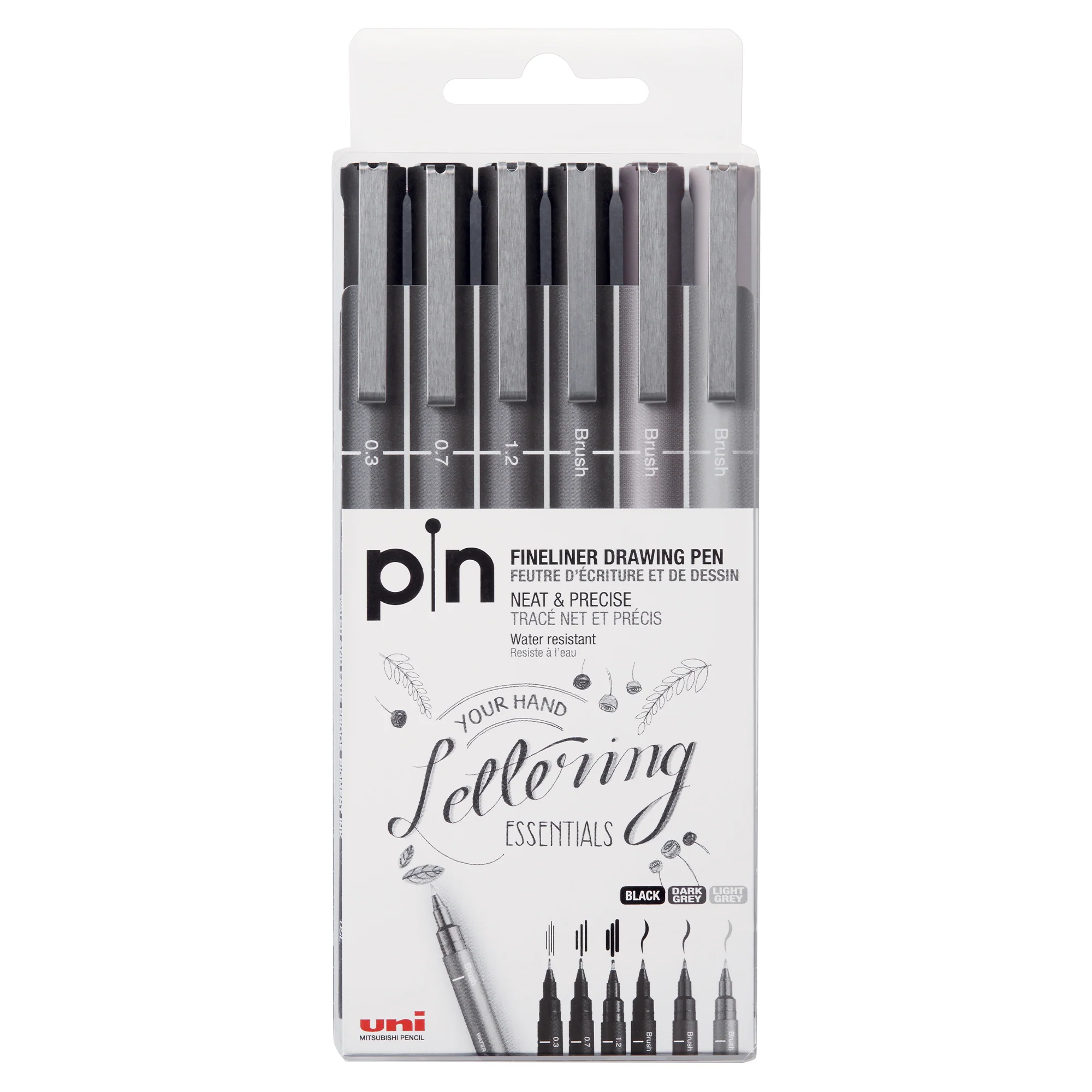 uni™ pin, Fine Line Drawing Pens, Assorted Tips and Colors, 6 Count
