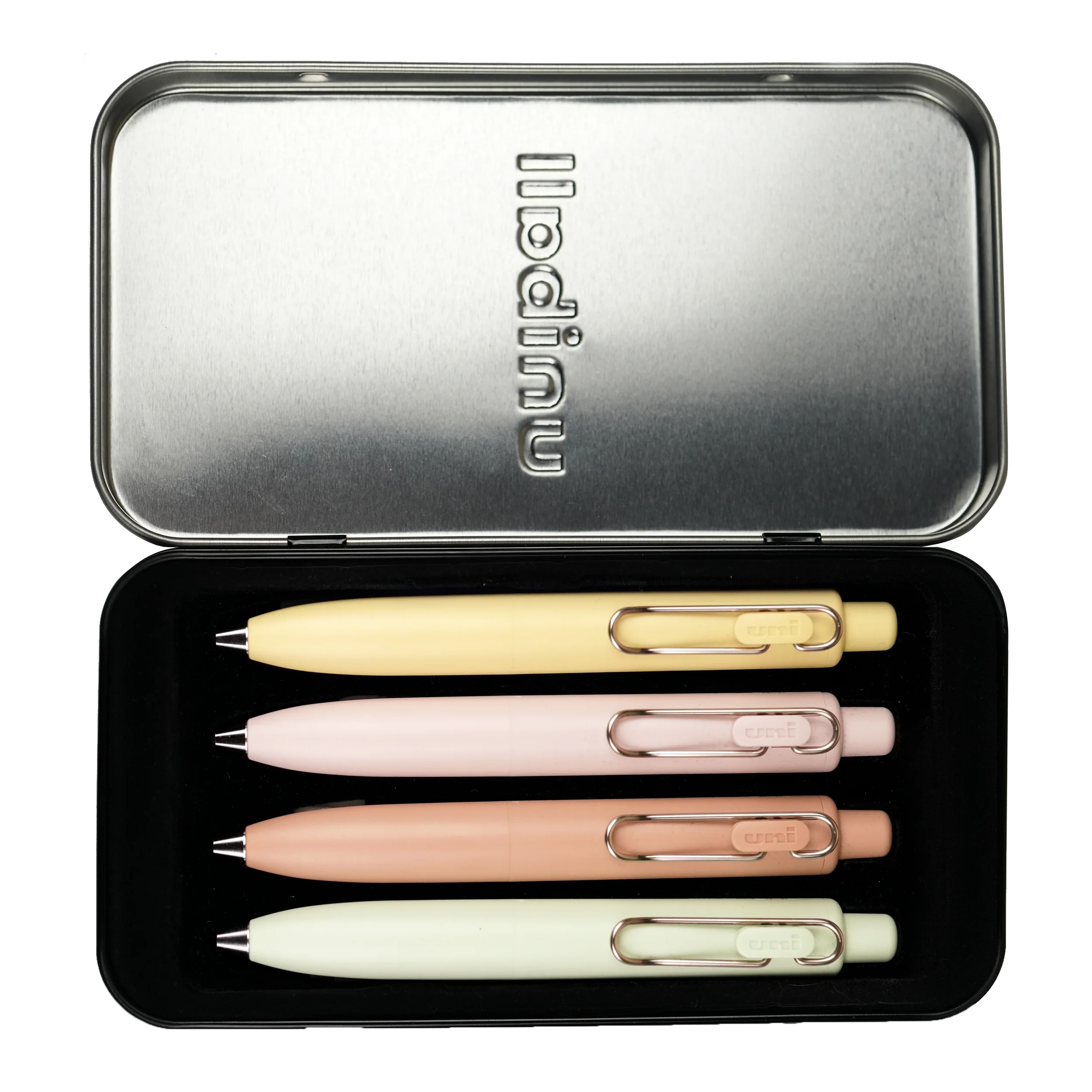 uniball™ One P Retractable Gel Pens, Banana, Peach, Mint and Coffee Colors with Exclusive Tin 10 uniball™ One P Retractable Gel Pens, Banana, Peach, Mint and Coffee Colors with Exclusive Tin