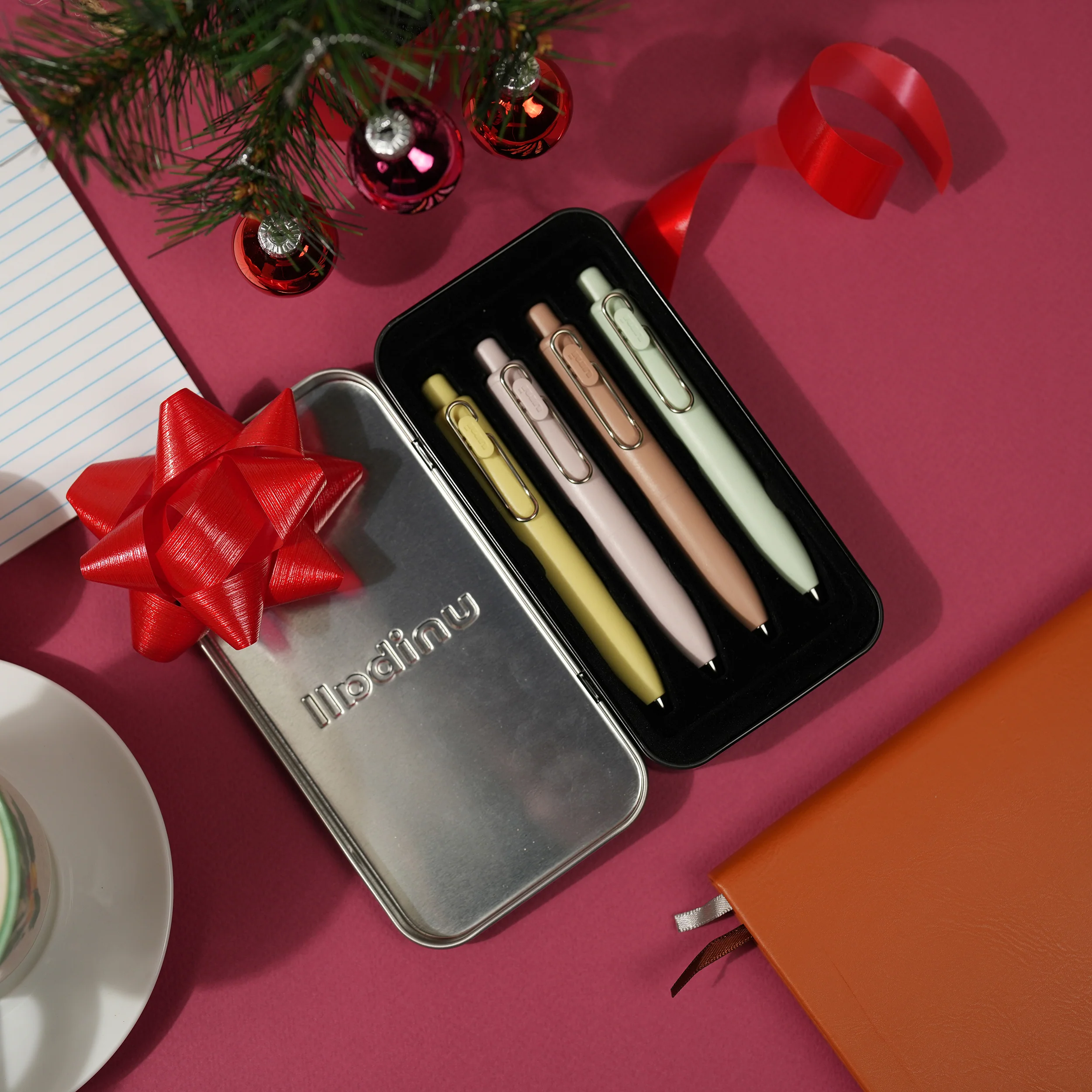 uniball™ One P Retractable Gel Pens, Banana, Peach, Mint and Coffee Colors with Exclusive Tin 4 uniball™ One P Retractable Gel Pens, Banana, Peach, Mint and Coffee Colors with Exclusive Tin